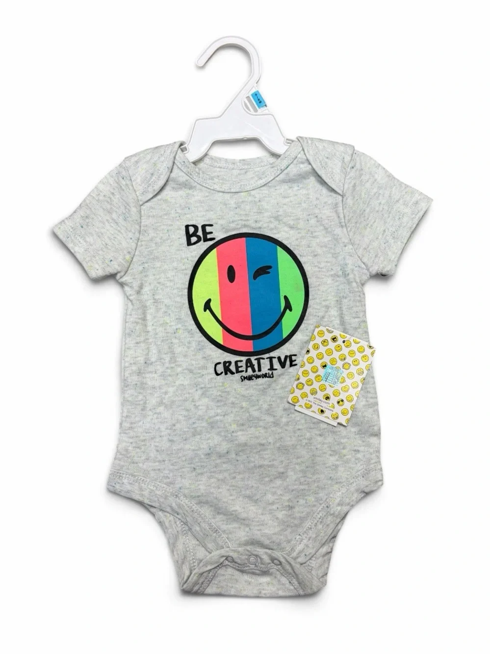 Be Creative Neon Stripe Smile Heather Gray Baby One-Piece